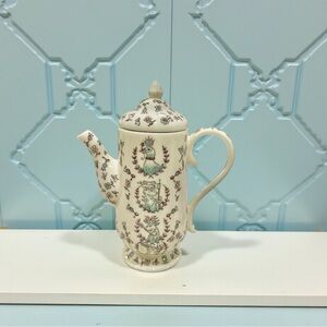 ANTHROPOLOGIE Regal Woods Tall 9.5” Teapot Coffee Pot Teal Deer & Birds Preowned